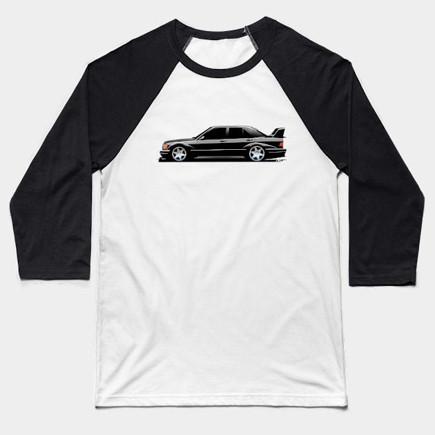 Mercedes 190E Cosworth Evolution II (Black) - Roadside Icons Baseball T-Shirt by y30man5